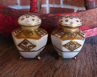 Vintage Noritake Gold Encrusted Flower Salt & Pepper Shakers - circa 1900 - from DustyMillerAntiques