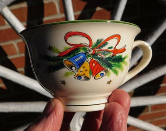 Vintage Salem China Green Gold Band Christmas Eve Teacup only by Viktor Schreckengost - 1960's - from DustyMillerAntiques