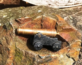 Vintage MF Co Michael Falk Miniature Cast Iron & Brass Cannon - 1950s - from DustyMillerAntiques