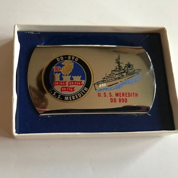 Vintage Zippo USS Meredith DD890 Belt Buckle + Box - 1970s - from DustyMillerAntiques