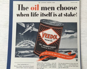 Vintage Veedol Motor Oil Anzeige aus der Samstag Abend Post - 30 Dezember 1933 - von DustyMillerAntiques