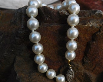 Vintage Faux Pearl Bracelet with Fishhook Clasp - circa 1950's - from DustyMillerAntiques