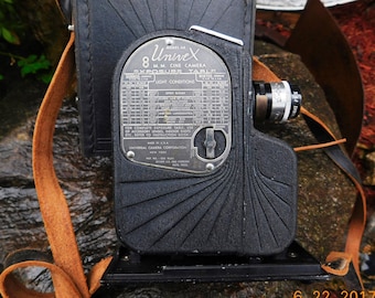 Vintage Univex 8mm Cine Camera A-8 with Leather Case & Strap - 1930's - from DustyMillerAntiques