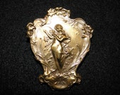 Antique Brass Art Nouveau Lady Harp Brooch - late 1800 39 s - from DustyMillerAntiques