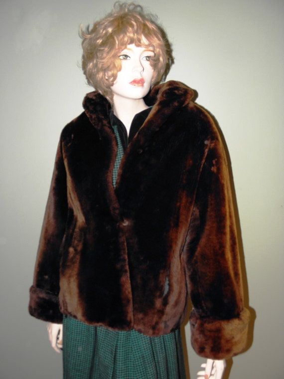 Vintage 1950's Dark Brown Faux Fur Jacket - Heer'… - image 1