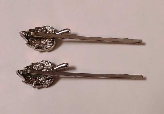 Vintage Rhinestone Leaf Bridal Bobby Pins Hair Pi… - image 4