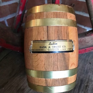 Vintage Salem Bank & Trust Co. Oak Barrel Advertising Bank - circa 1960 - from DustyMillerAntiques image 1