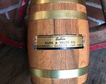 Vintage Salem Bank & Trust Co. Oak Barrel Advertising Bank - circa 1960 - from DustyMillerAntiques