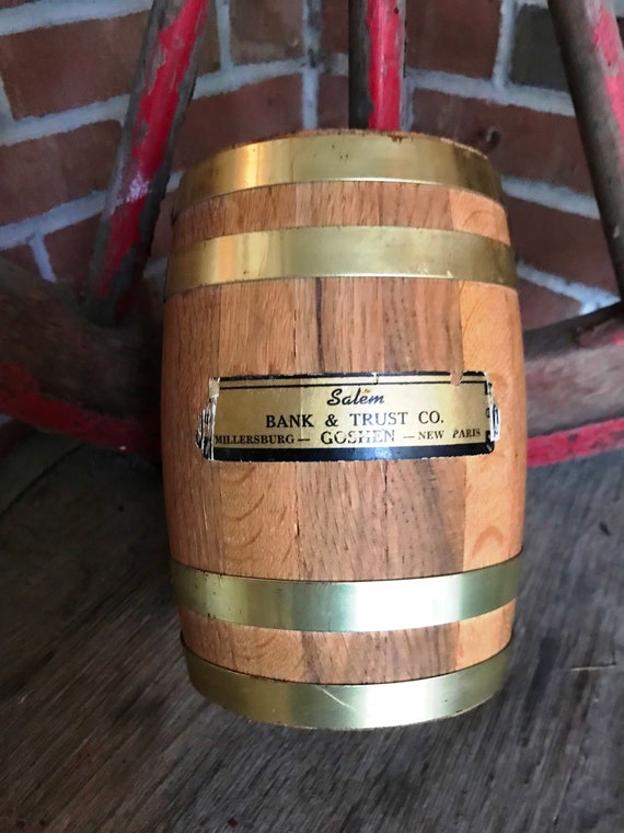 Vintage Salem Bank & Trust Co. Oak Barrel Advertising Bank - circa 1960 - from DustyMillerAntiques