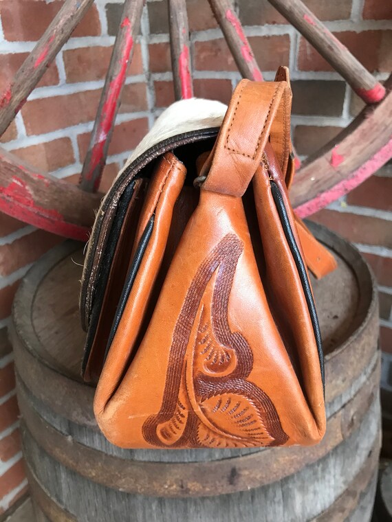 Vintage Cowhide & Tooled Leather Purse - 1960s - … - image 3