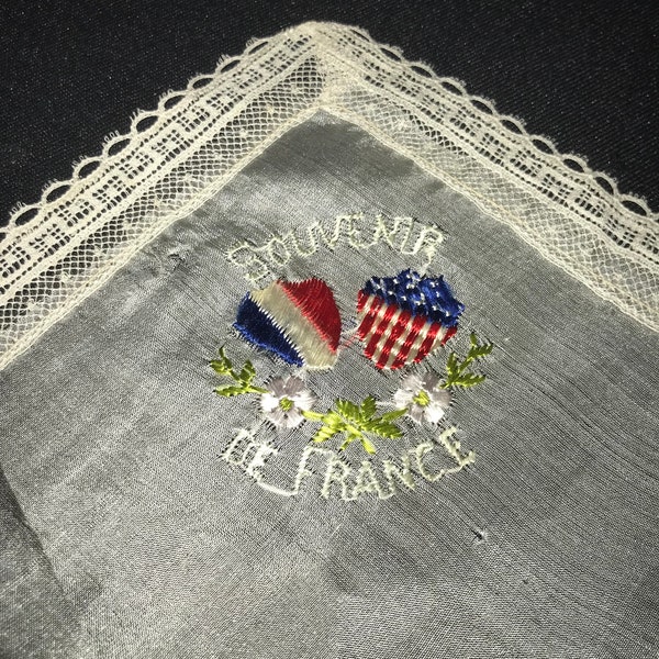 Vintage WWI Souvenir de France Silk Handkerchief - 1910s - from DustyMillerAntiques