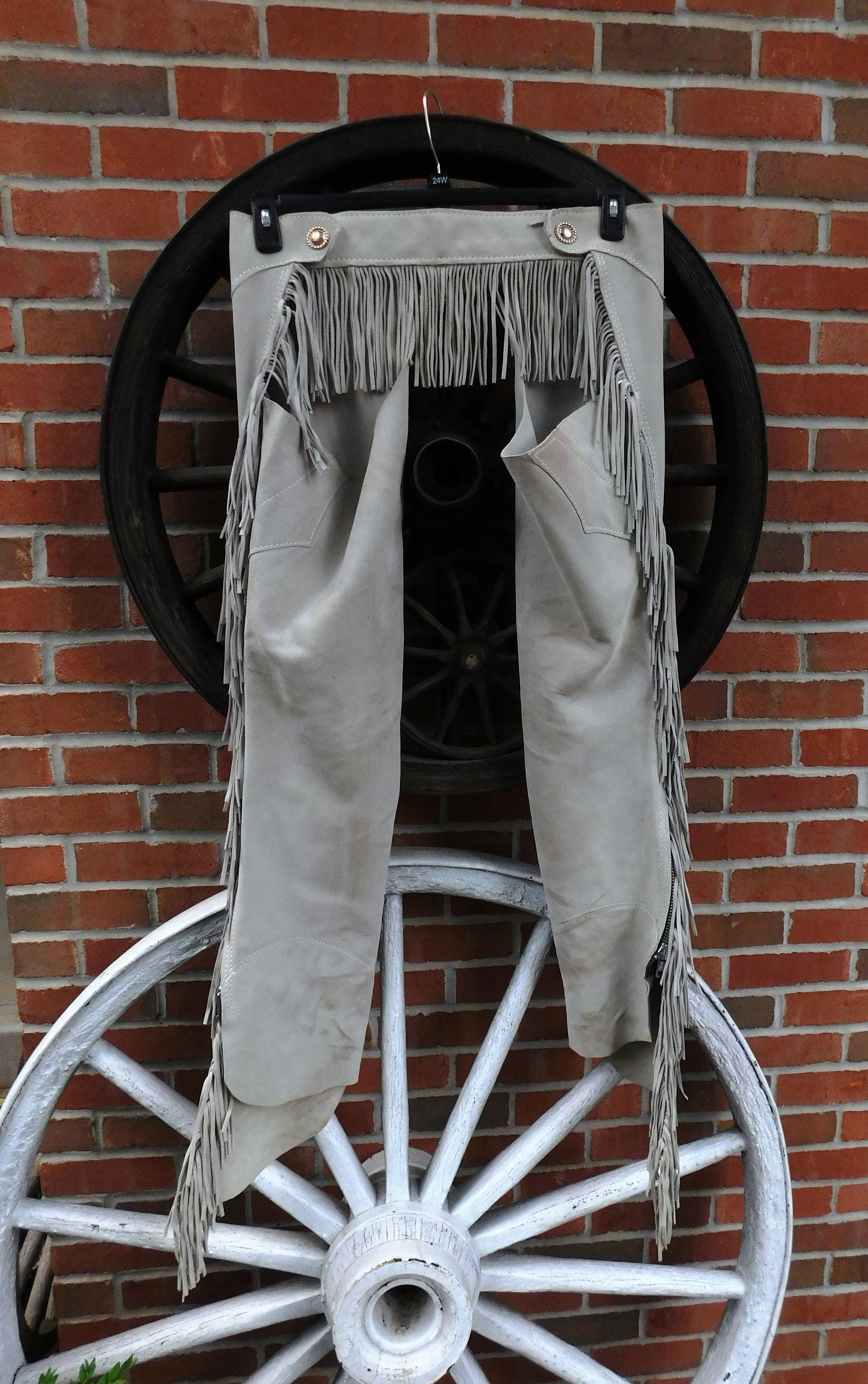 Ch813N-F Bull Riding Genuine White Leather Rodeo Western Chaps