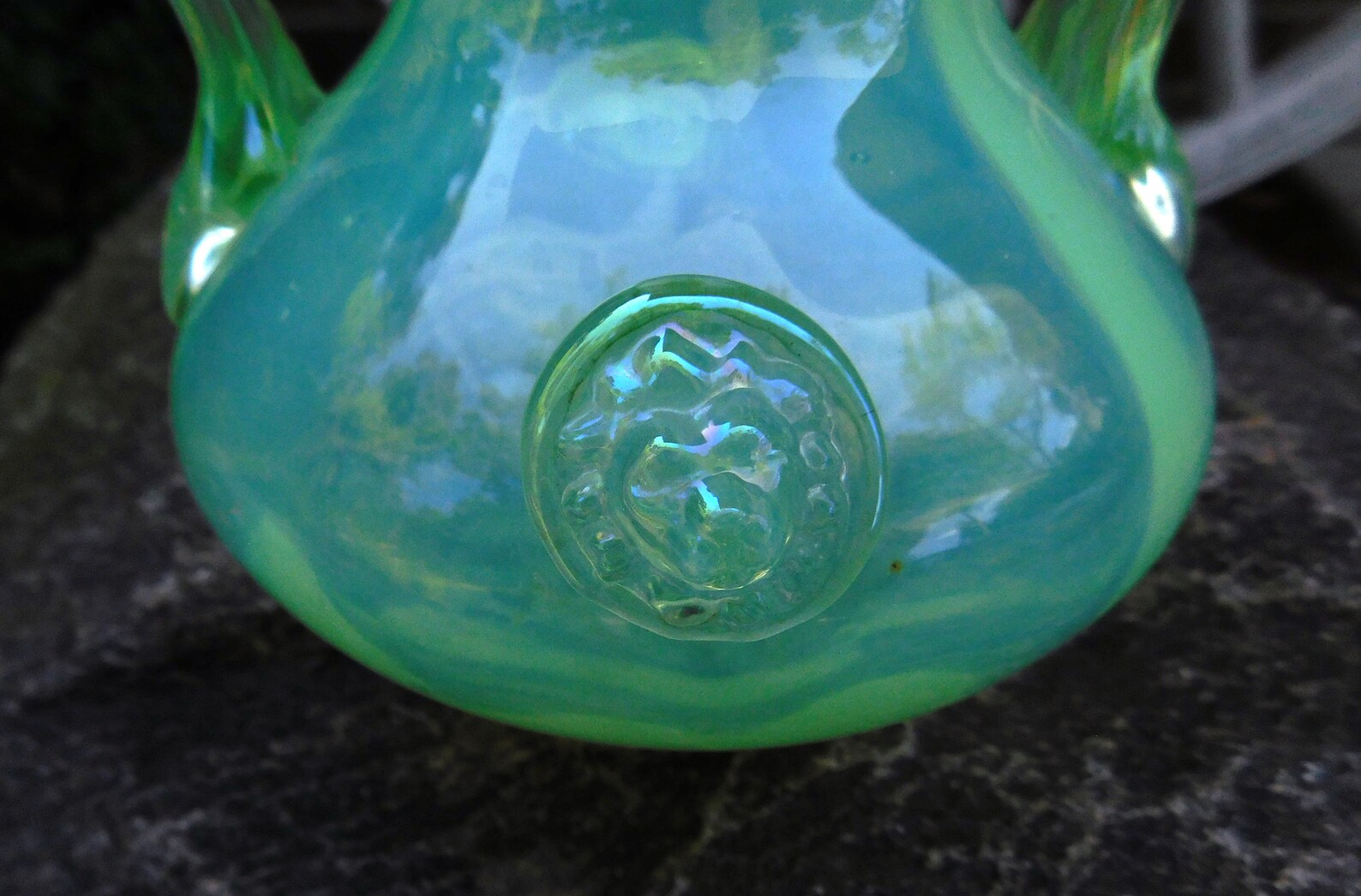 Vintage Iridescent Yellow / Vaseline Hand Blown Glass Vase Etsy