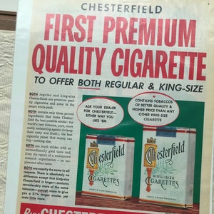 Vintage Liggett & Myers Tobacco Co Chesterfield Cigarettes Ad - 1952 - from DustyMillerAntiques