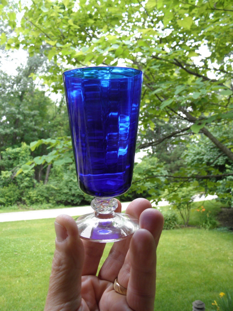 from DustyMillerAntiques Vintage Rare Heisey Glass Stiegel Blue Spanish Footed Juice Stem 1933-6 Available