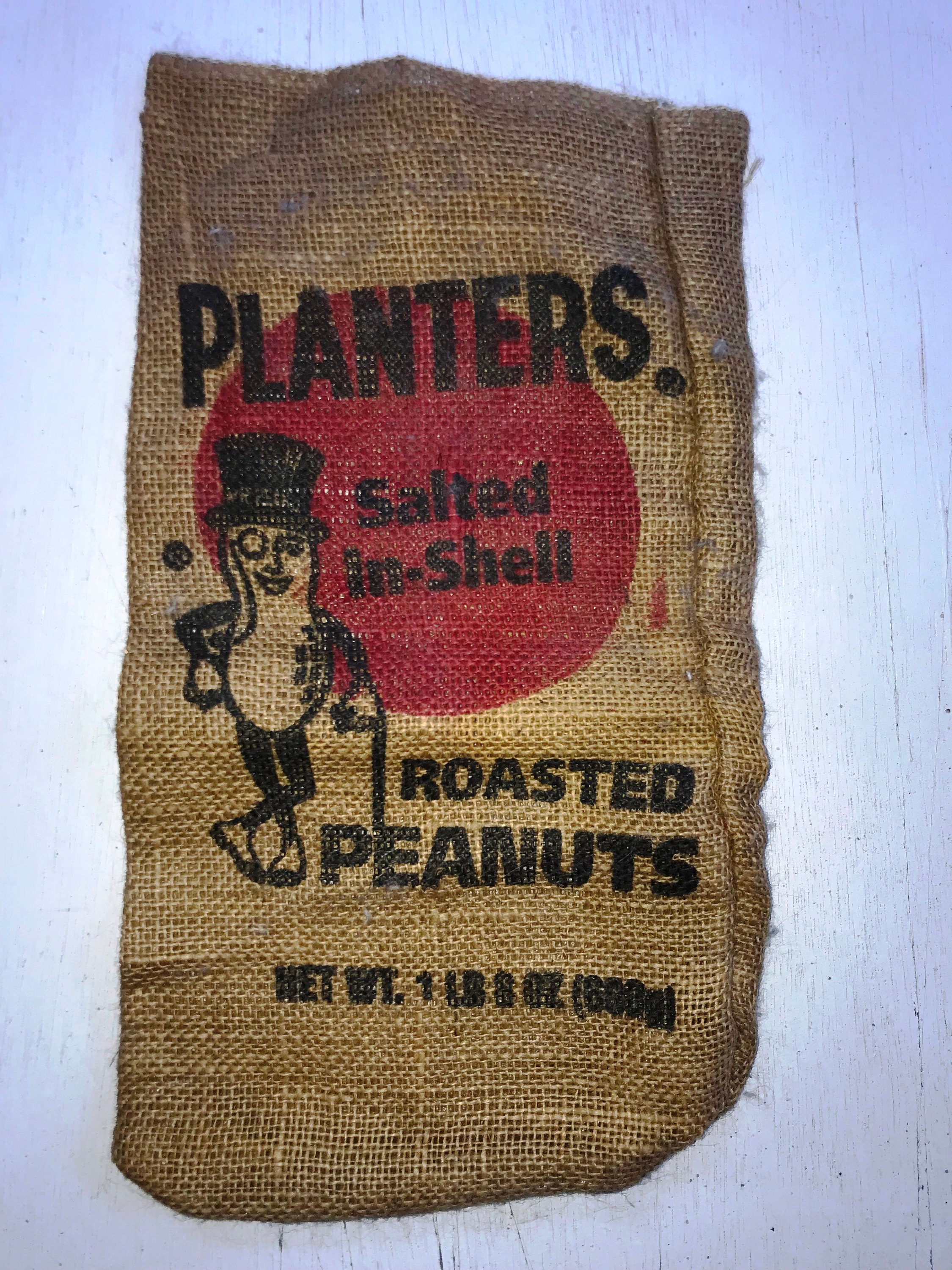 Vintage Planters Salted In-shell Roasted Peanuts Burlap Bag