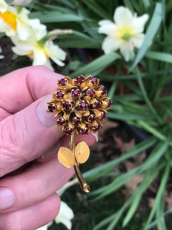 Vintage Possibly Miriam Haskell Ruby Red Rhinesto… - image 2