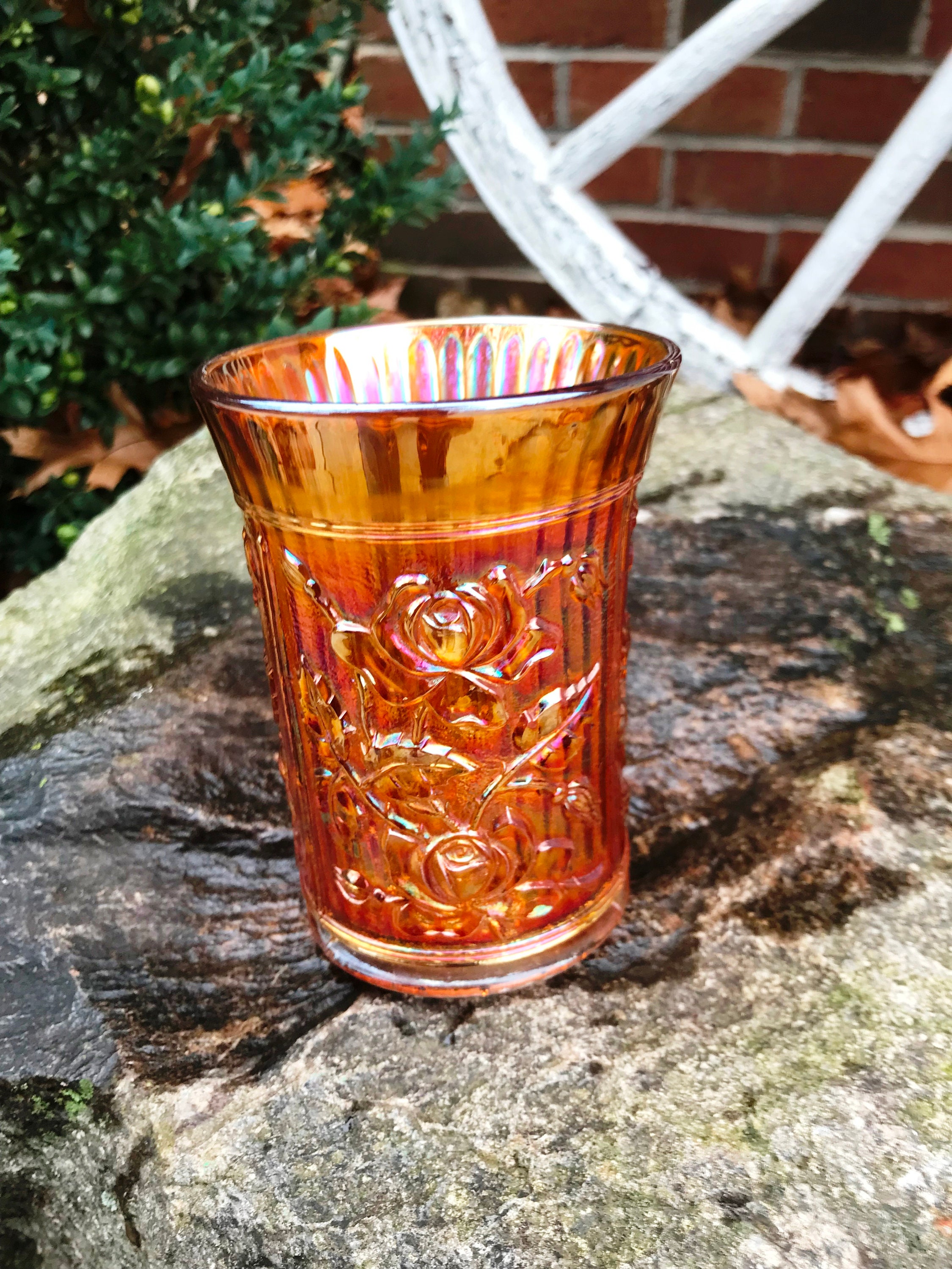 vintage imperial glass souci carnival lustre rose tumbler - 1909 de dustymillerantiques