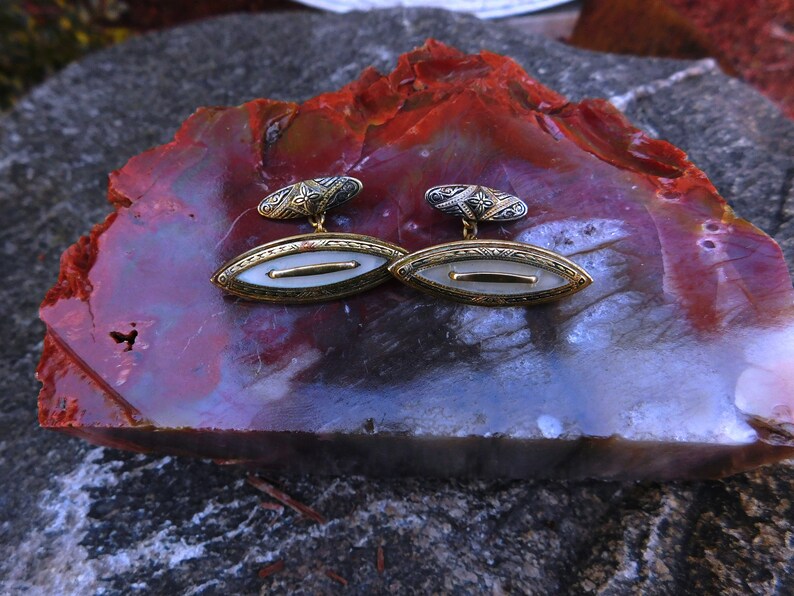 Vintage Edwardian Brass /& MOP Cuff Links or Shirtwaist Set circa 1900 from DustyMillerAntiques