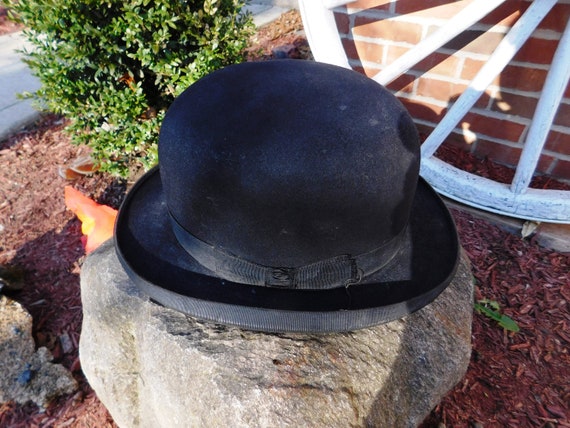 Vintage John B Stetson Black Homburg Derby Bowler… - image 1