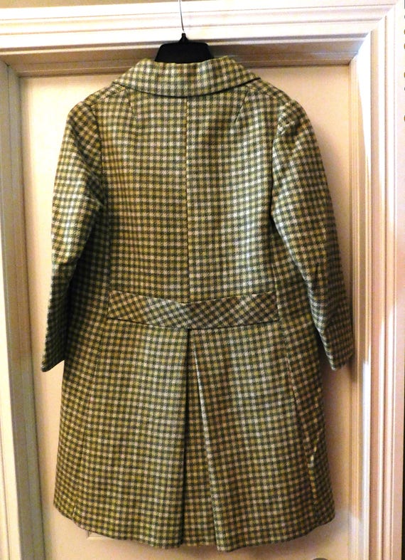 Vintage Lightweight Wool Green & White Plaid Coat… - image 7