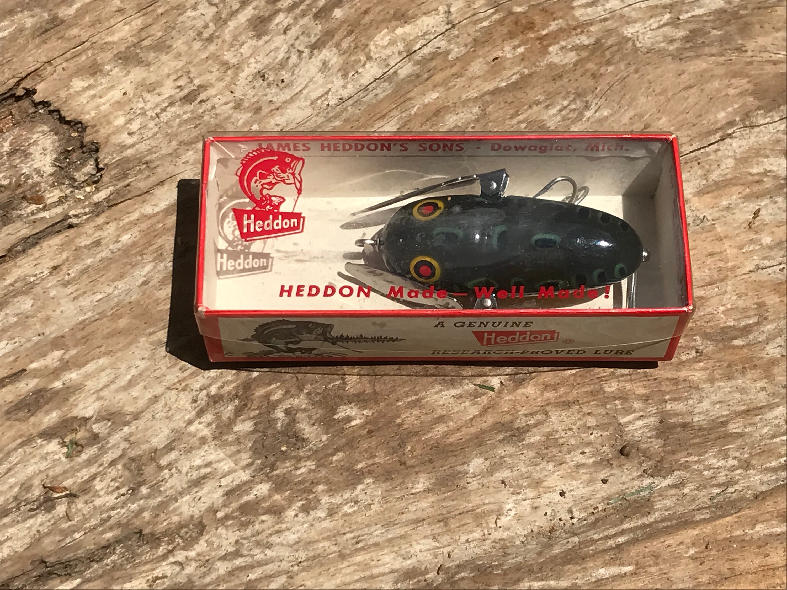 Vintage Heddon Crazy Crawler Wood Lure With Box 9120 Ca 1950s From