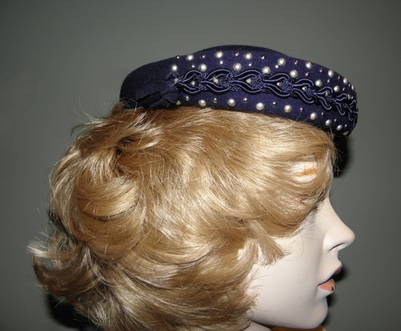 Vintage Merrimac Hat Lady's Purple Felt Skull Cap… - image 2