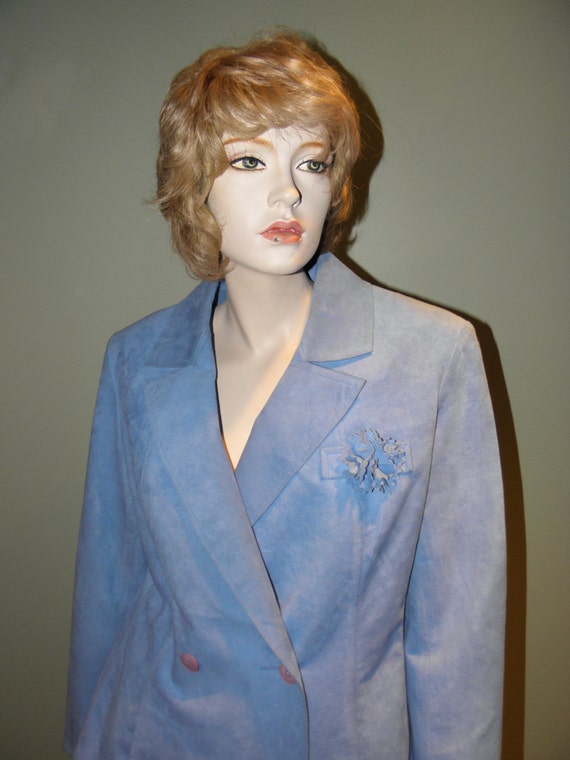 Vintage Gino Rossi Lady's Blue Ultrasuede Suit - c