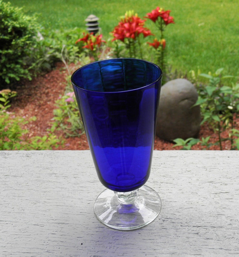 from DustyMillerAntiques Vintage Rare Heisey Glass Stiegel Blue Spanish Footed Juice Stem 1933-6 Available