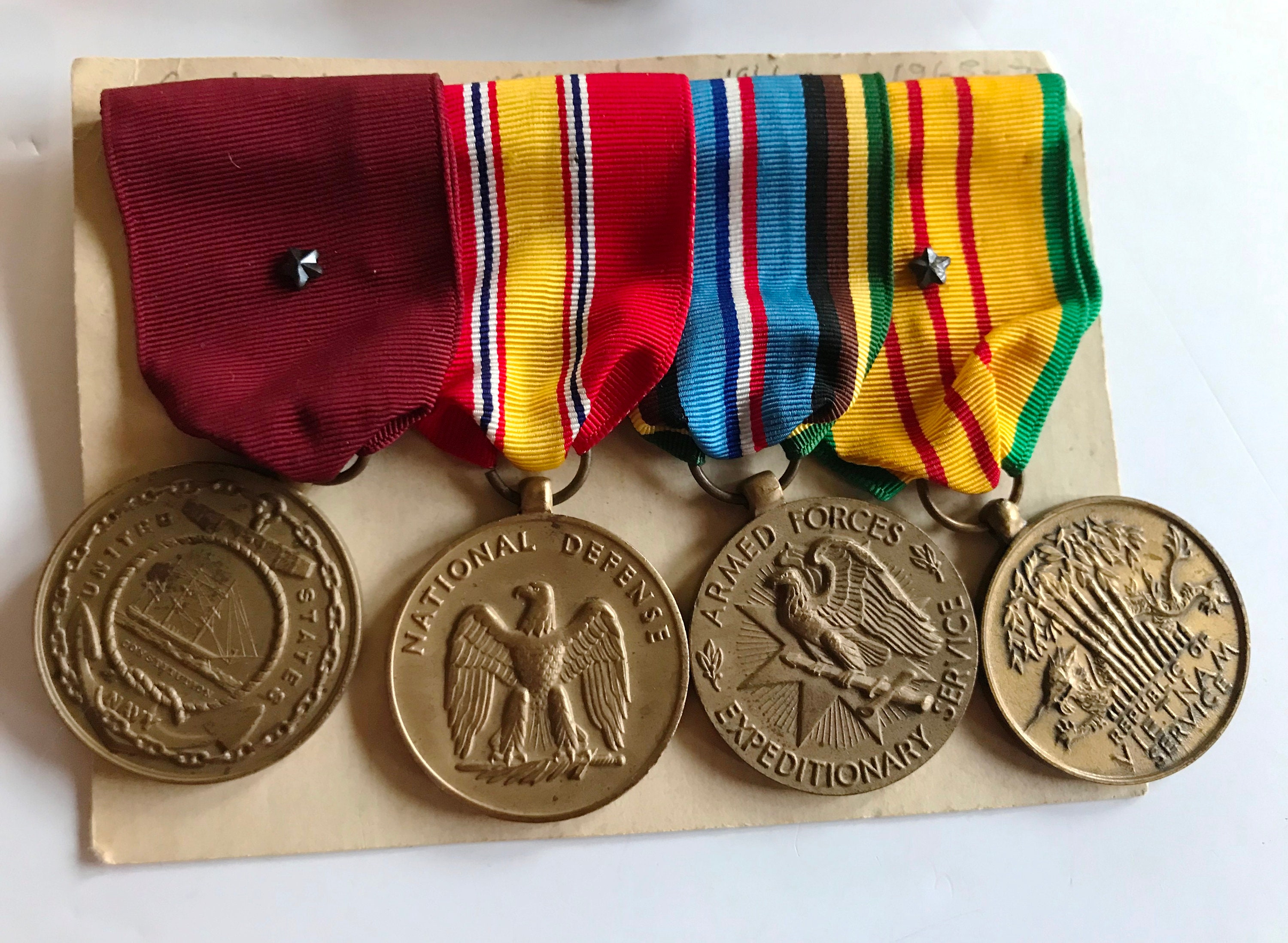 Vintage USN Navy Vietnam Era Service Medals & 2 Ribbon Bar Sets