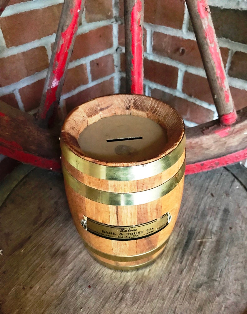 Vintage Salem Bank & Trust Co. Oak Barrel Advertising Bank - circa 1960 - from DustyMillerAntiques image 2