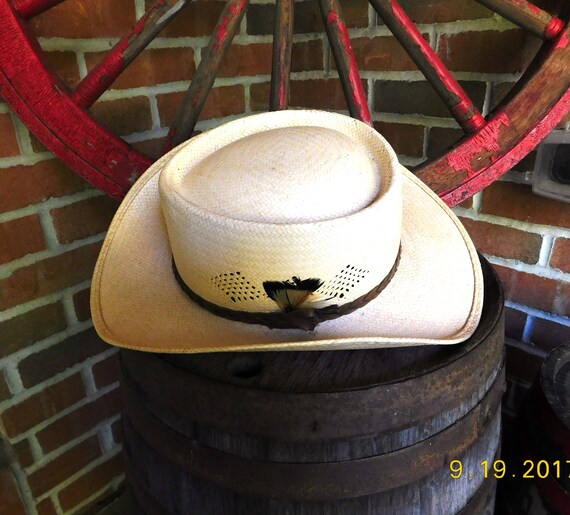 Vintage Stetson Straw Fedora-Style Cowboy Hat - 19