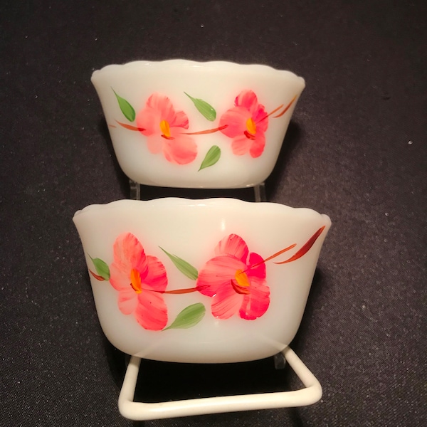 Vintage Anchor Hocking Fire King / Gay Fad Peach Blossom Custard Bowls - Set of 2 - 1954-1955 - from DustyMillerAntiques