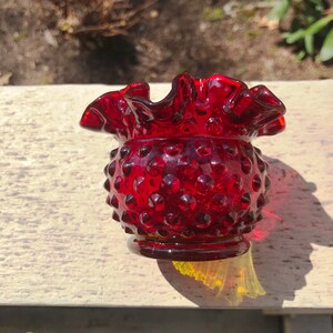 Vintage Fenton Double Crimp Hobnail Vase - Red Opalescent- 1990s - from DustyMillerAntiques