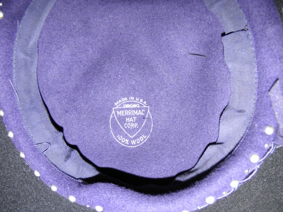 Vintage Merrimac Hat Lady's Purple Felt Skull Cap… - image 5