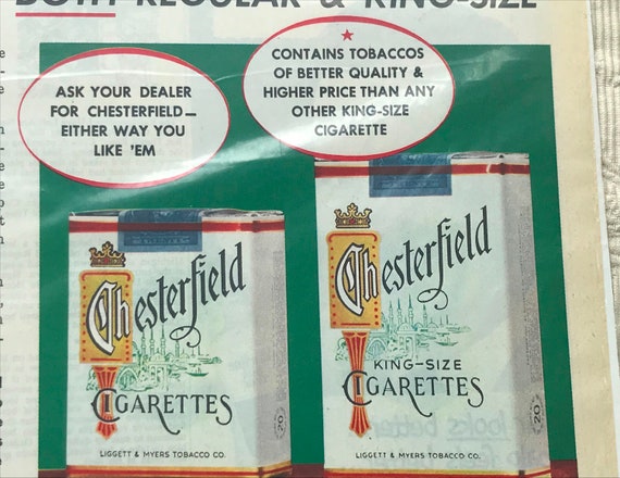 Vintage Liggett & Myers Tobacco Co Chesterfield Cigarettes Ad - 1952 - From  Dustymillerantiques