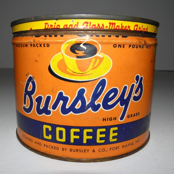 Vintage Bursley's Coffee Tin Can - circa 1940 - from DustyMillerAntiques