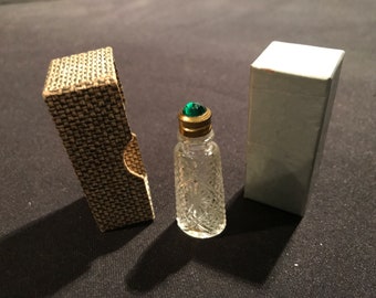 Vintage Unmarked Vintage Perfume Bottle with Jeweled Lid + Original Box - 1940s - from DustyMillerAntiques