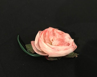 Vintage PInk Silk Rose & Rosebud Ornament Brooch - 1960's - from DustyMillerAntiques