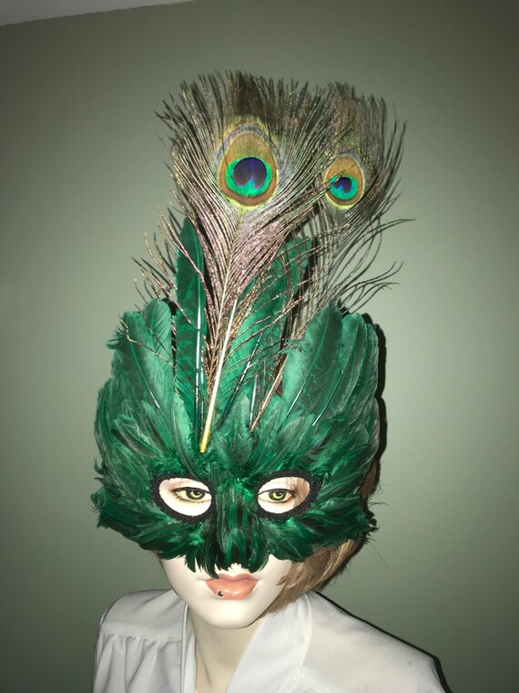 Vintage Mardi Gras Peacock Feather Mask - 1980s - 