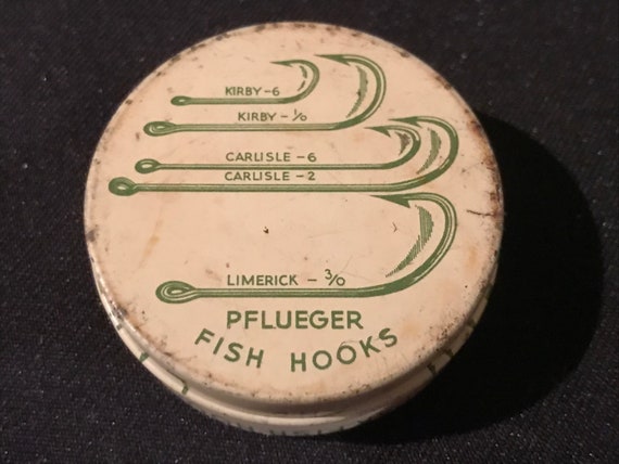 Vintage Pflueger Hande-pak Fish Hooks Tin 1950's From Dustymillerantiques 