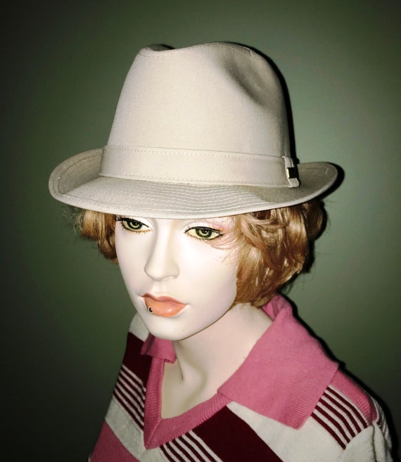 Vintage Dobbs Tan Cotton Chino Fedora - 1970s - f… - image 1