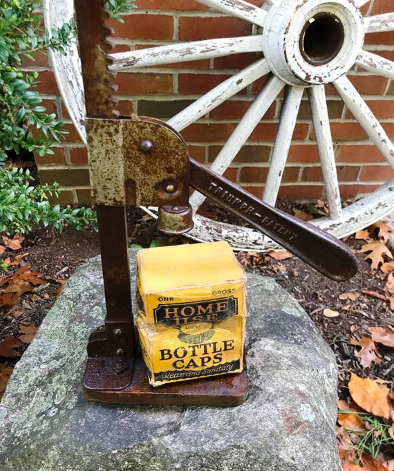 Vintage Triumph Bottle Capper and Crown Cork & Seal Box of Caps