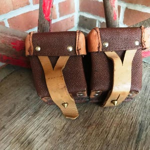 Vintage Russia Leather & Kirza Army Mosin Nagant Rifle 2-Pouch Belt Ammo Holder - 1950s - from DustyMillerAntiques