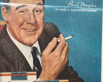Vintage Liggett & Myers Tobacco Co Chesterfield Cigarettes Ad - Paul Douglas  Actor - 1953 - From Dustymillerantiques
