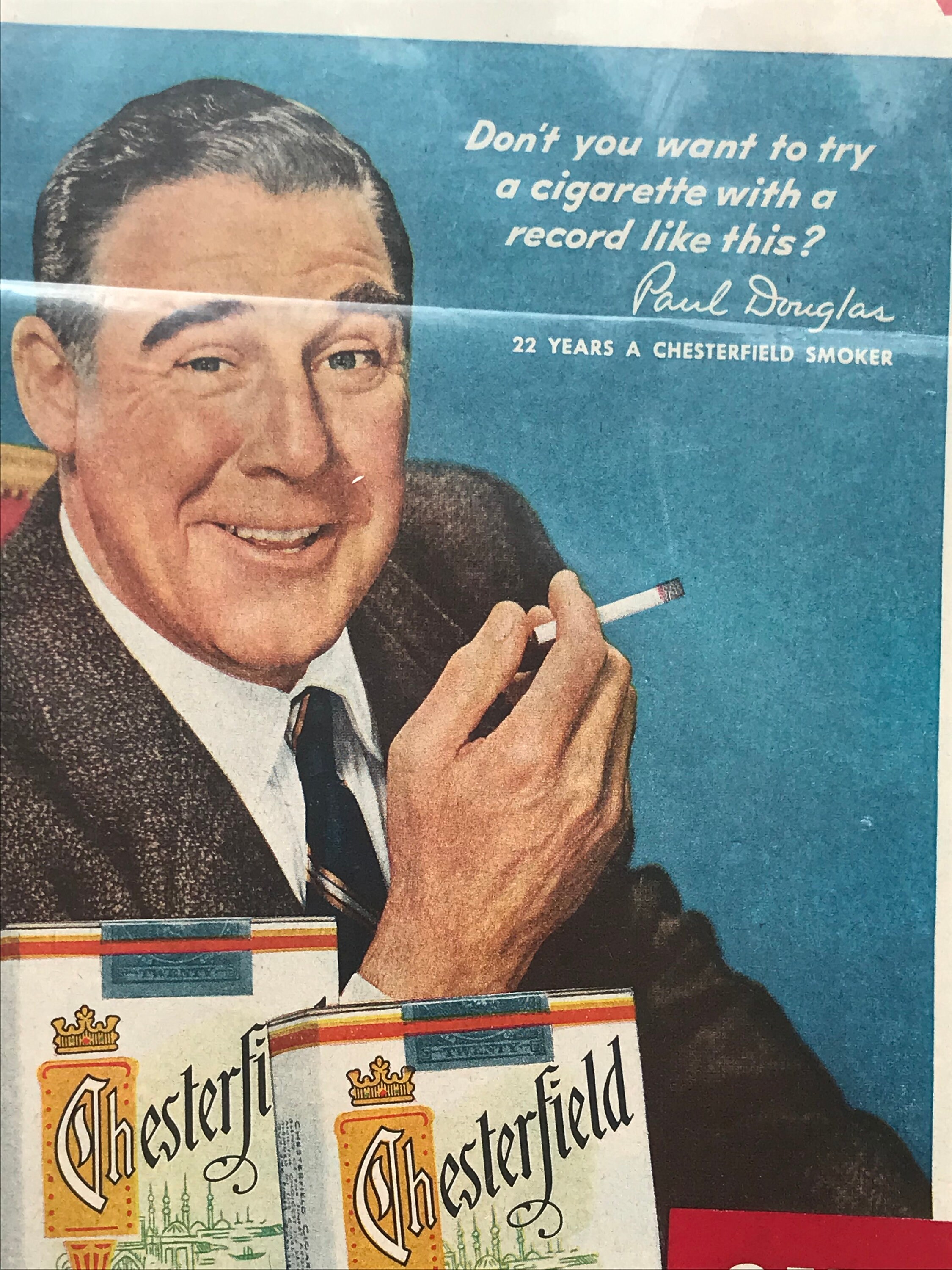 did michael douglas smoke cigarettes Vintage Liggett & Myers Tobacco Co Chesterfield Cigarettes Ad - Paul Douglas  Actor - 1953 - From Dustymillerantiques