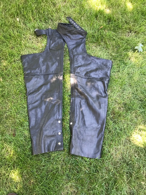 Vintage FMC Black Leather Motorcycle Chaps - 1990s