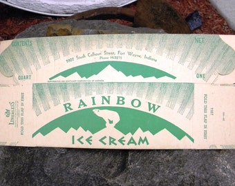 Vintage Rainbow Ice Cream Carton Fort Wayne IN - NOS - circa 1940 - from DustyMillerAntiques