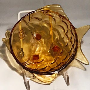 Vintage Bagley / Davidson / Sowerby England Amber Fish-Shaped Bowl - Set of 2 - ca 1940 - from DustyMillerAntiques