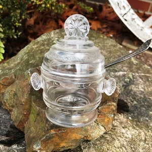 Vintage Bryce Higbee Alaric aka Butterfly Ears Mustard Jar & SP Spoon - 1880s - from DustyMillerAntiques